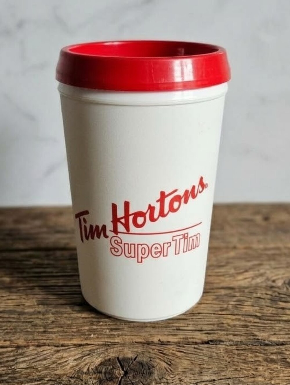 VTG Tim Hortons Super Tim Plastic Travel Mug Aladdin | Made In USA | Red White